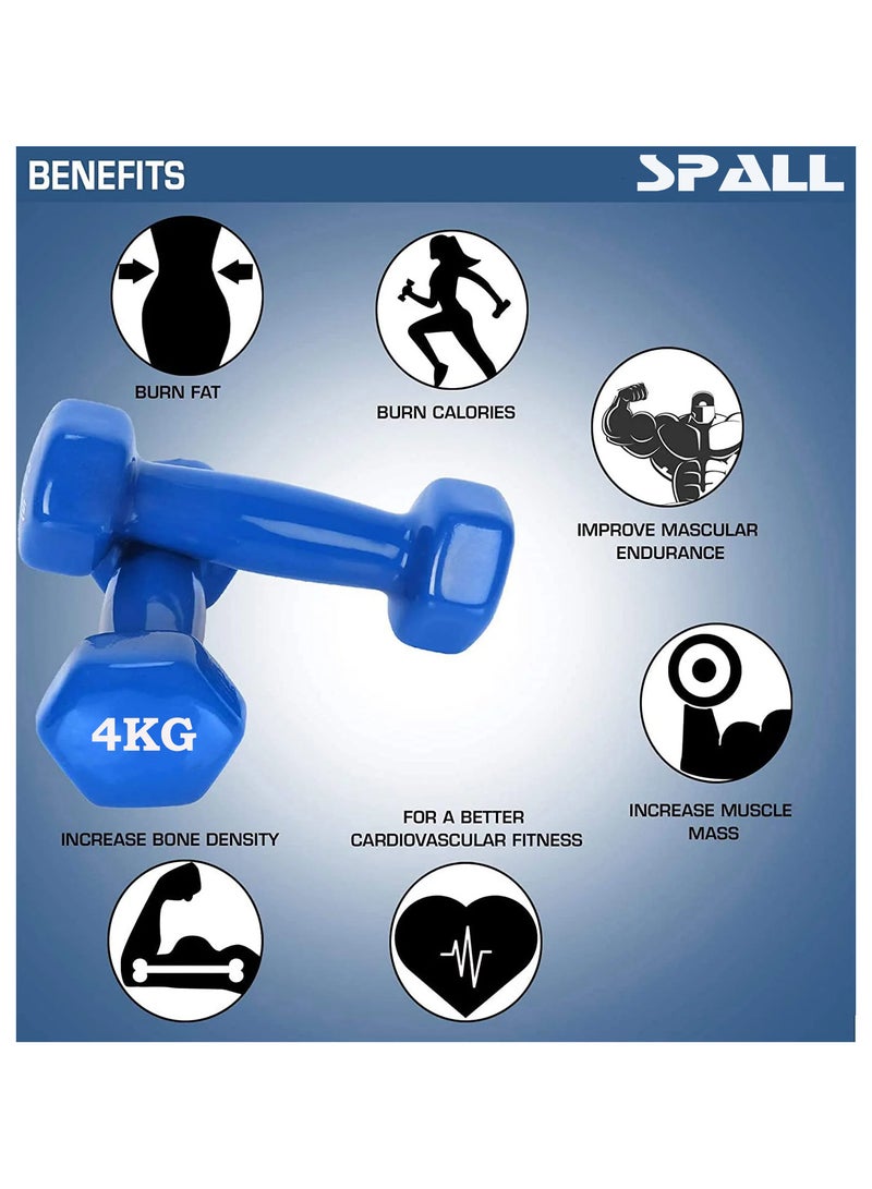 Spall Vinyl Dumbbells Weights For Unisex 4KG Each Ideal For Home Workout Yoga Pilates Gym Exercise Non Slip Easy To Hold Scratch Resistant Best For Home Exercise - Image 2