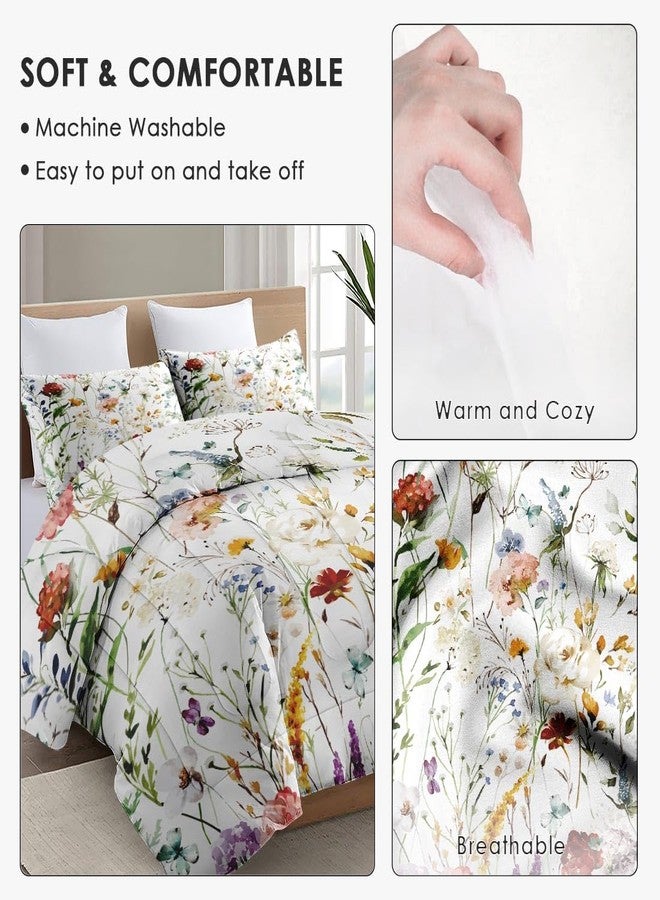 WeCozy Queen Size Comforter Set with 2 Pillowcases, Wildflower Flower Floral 3 Pcs Bedding for Kids and Adults, Boho Watercolor Butterfly Soft Comforter Set for Bedroom Bed Decor - Image 5