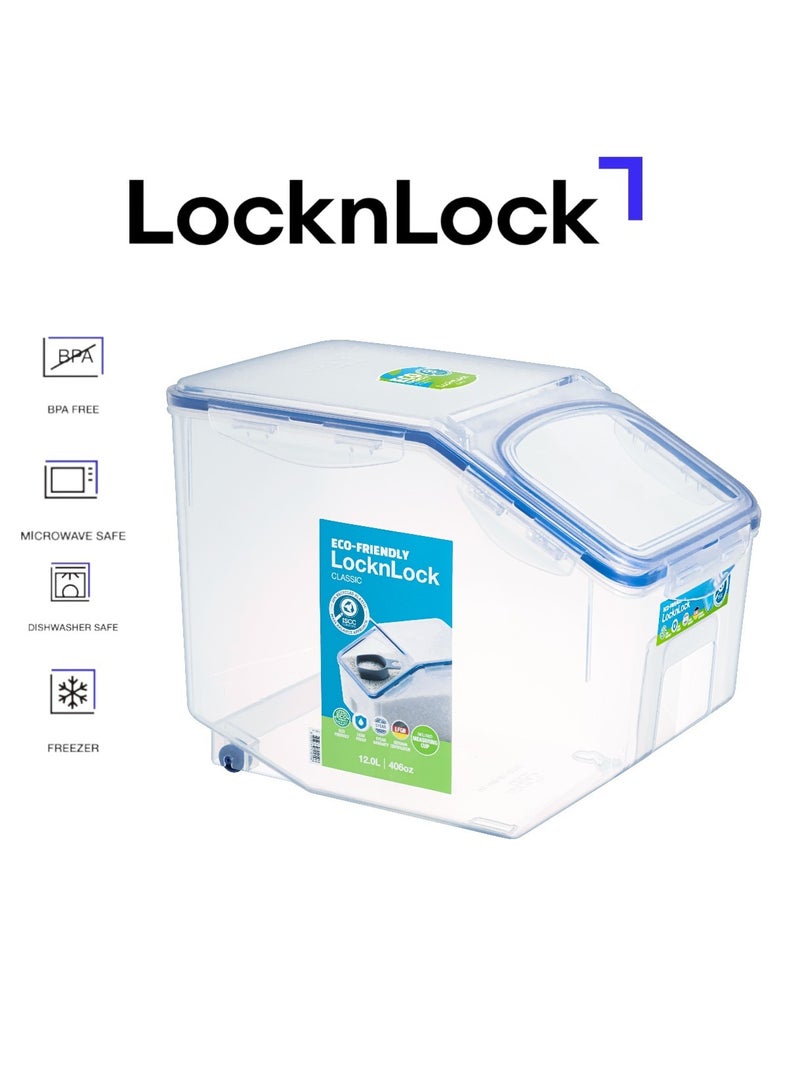 لوك آند لوك حافظة أرز لوك لوك سعة 12 لتر مع كوب - متينة وخالية من مادة BPA لتخزين المطبخ مع ختم سيليكون محسن - Image 1