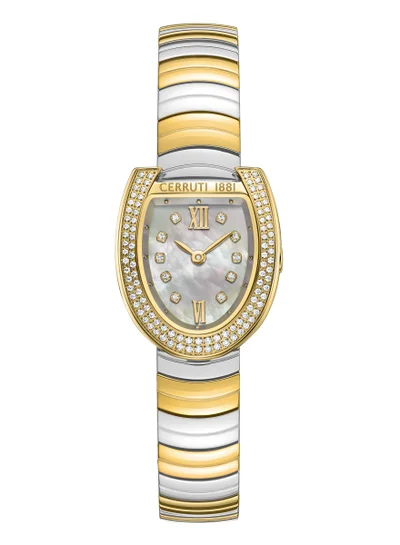 CERRUTI 1881 Women's Lerici Analog Women's Watch - White Mother of Pearl Dial, Roman Numerals, Two Tone Bracelet