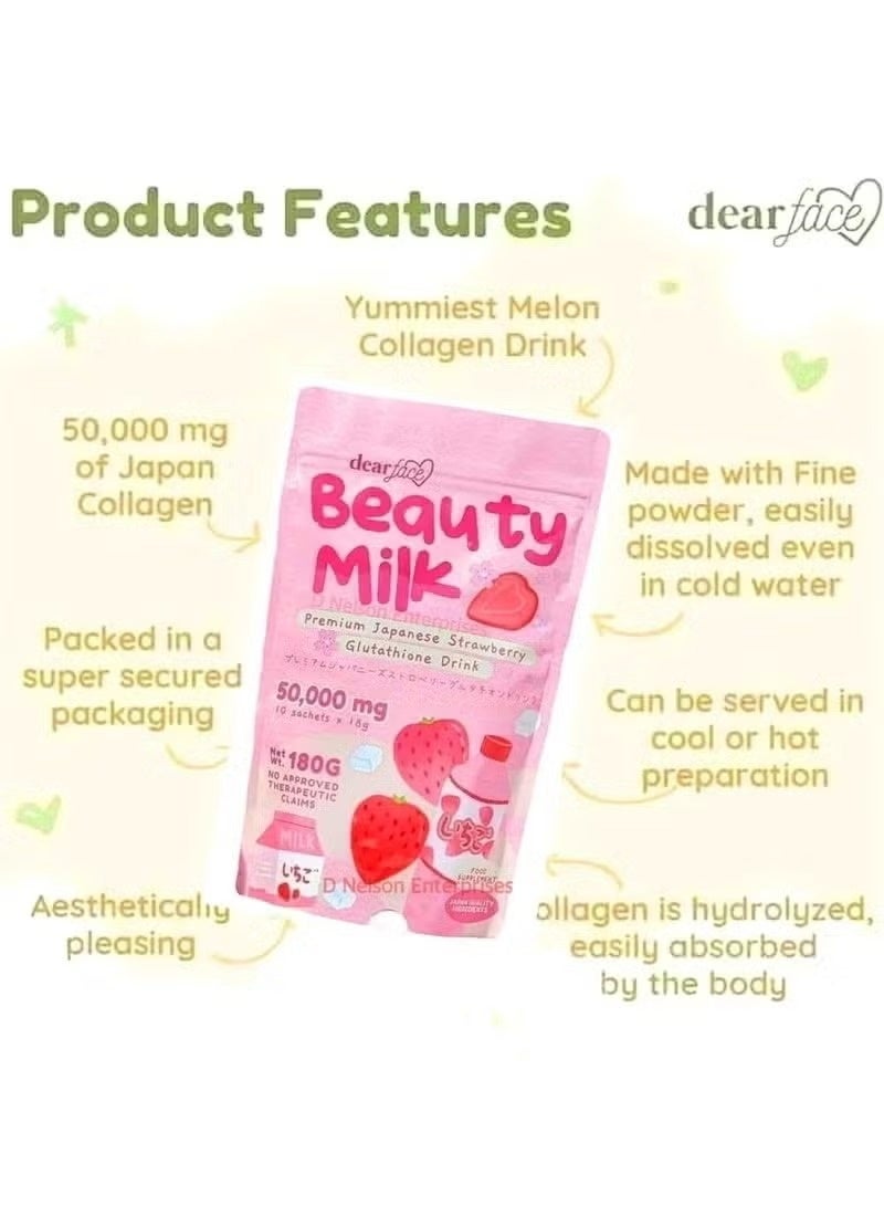 Dear Face Beauty Milk Strawberry Collagen Drink with Glutathione & Natural Extracts – 180g - Image 3