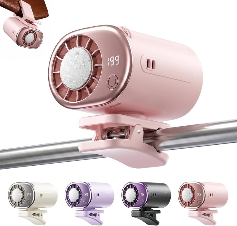 مروحة تثبت على مكيف الهواء مزودة بشاشة LED، دوران 360 درجة، تقنية تبريد جزئي، مروحة شخصية قابلة للشحن عبر USB، مريحة في الاستخدام دون الحاجة للمسك باليد، مناسبة للسيارات والعمل والتخييم (لون وردي) - Image 1