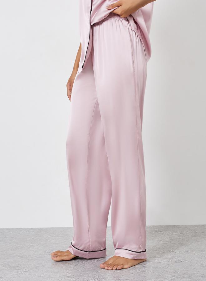 Styli Satin Piped Pocket Shirt and Pyjama Set - Image 4