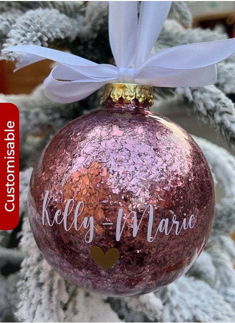 Customisable 10 cm Pink Christmas Bauble – Elegant Personalised Holiday Ornament