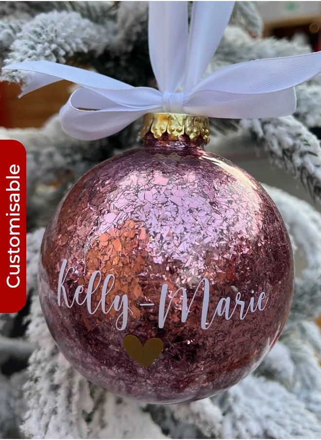 Customisable 10 cm Pink Christmas Bauble – Elegant Personalised Holiday Ornament