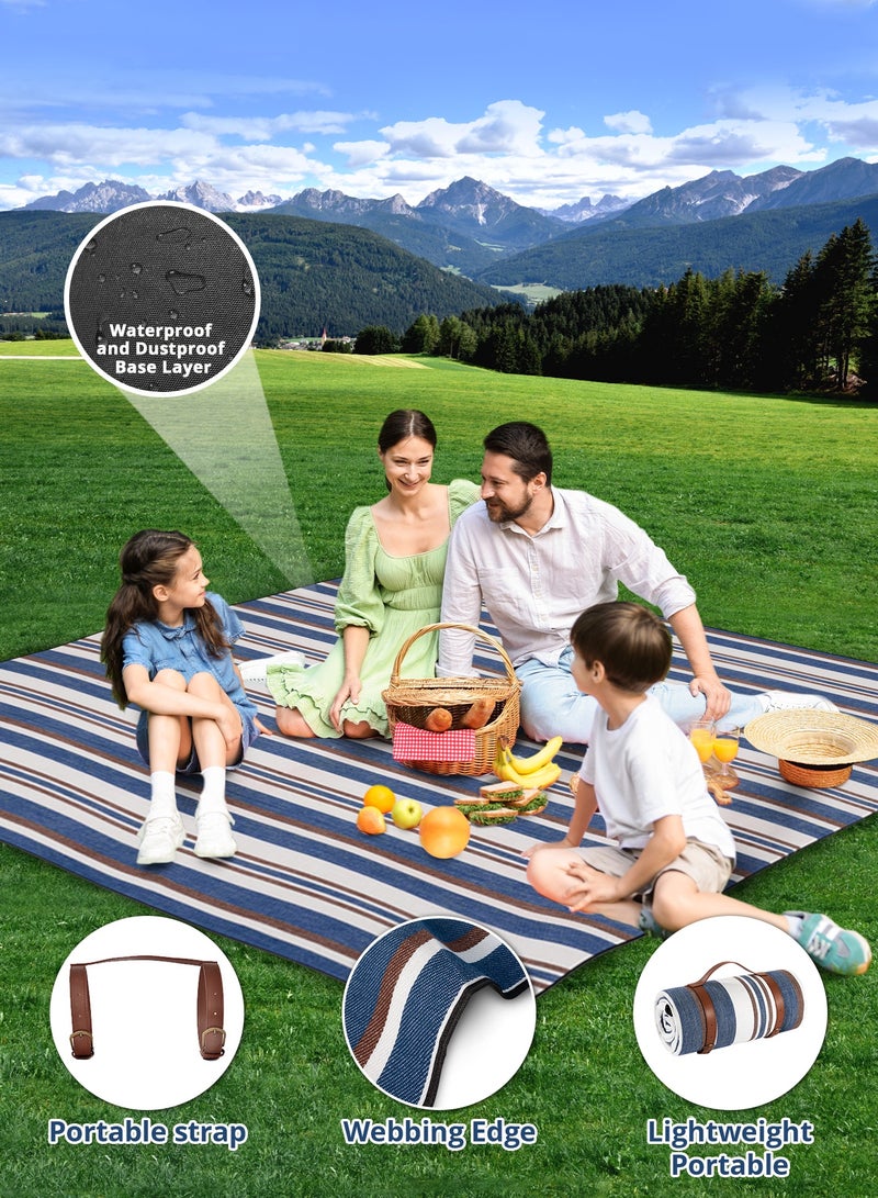 INFOSUN Portable Outdoor Picnic Blanket 200 * 200cm Extra Large Waterproof and Foldable, 3-Layer Outdoor Blanket for 6 to 8 Adults,For Camping, Park, Beach, Grass, Indoors (Blue and White) - Image 2