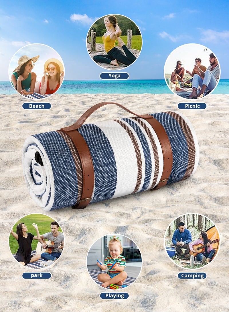INFOSUN Portable Outdoor Picnic Blanket 200 * 200cm Extra Large Waterproof and Foldable, 3-Layer Outdoor Blanket for 6 to 8 Adults,For Camping, Park, Beach, Grass, Indoors (Blue and White) - Image 3