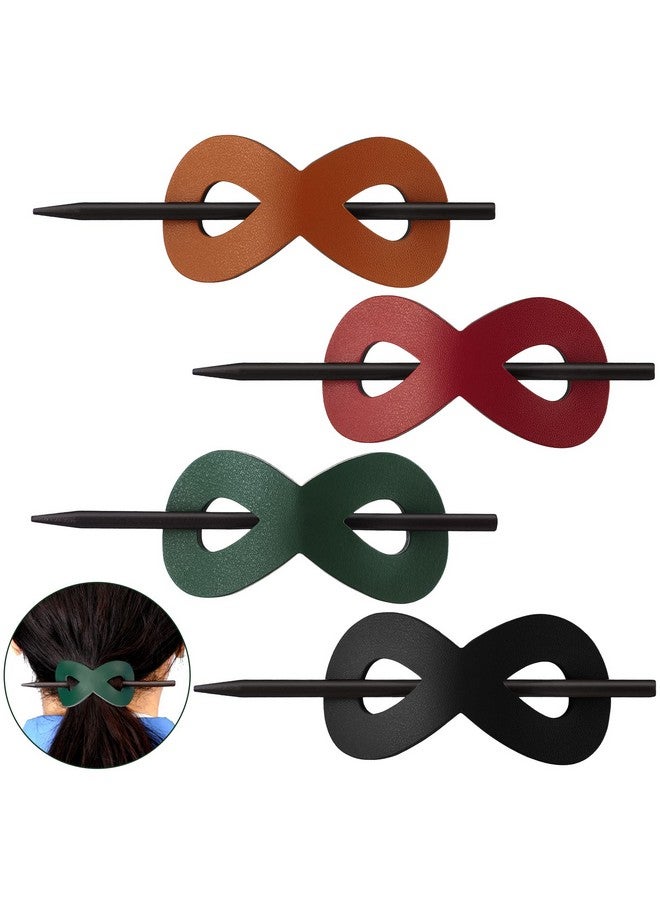 Juinte 4 Pieces Leather Hair Barrette With Stick 8 Shape Ponytail Clip Leather Hair Accessories For Women Hair Holder Clip Mother'S Day Gift (Cute Color) - Image 1