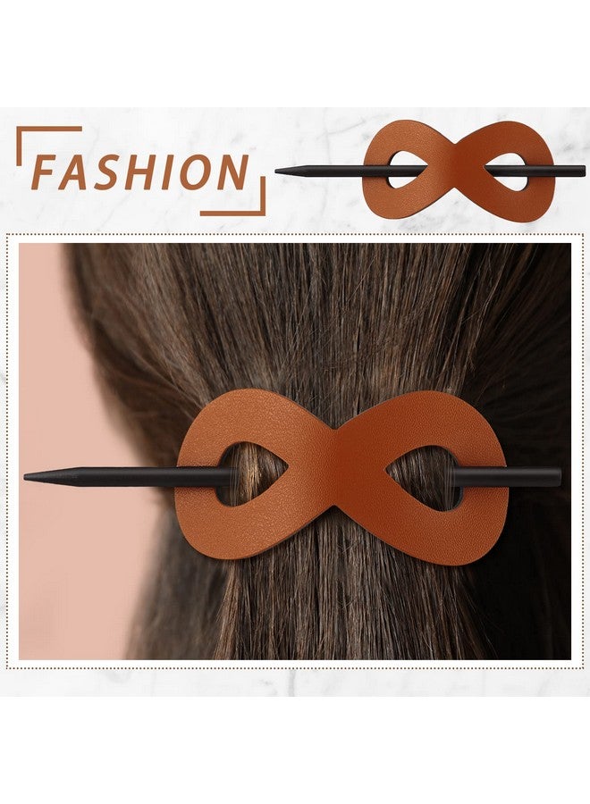 Juinte 4 Pieces Leather Hair Barrette With Stick 8 Shape Ponytail Clip Leather Hair Accessories For Women Hair Holder Clip Mother'S Day Gift (Cute Color) - Image 3