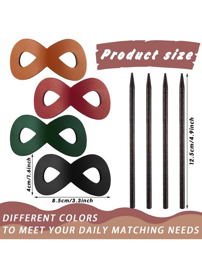 Juinte 4 Pieces Leather Hair Barrette With Stick 8 Shape Ponytail Clip Leather Hair Accessories For Women Hair Holder Clip Mother'S Day Gift (Cute Color) - Image 5