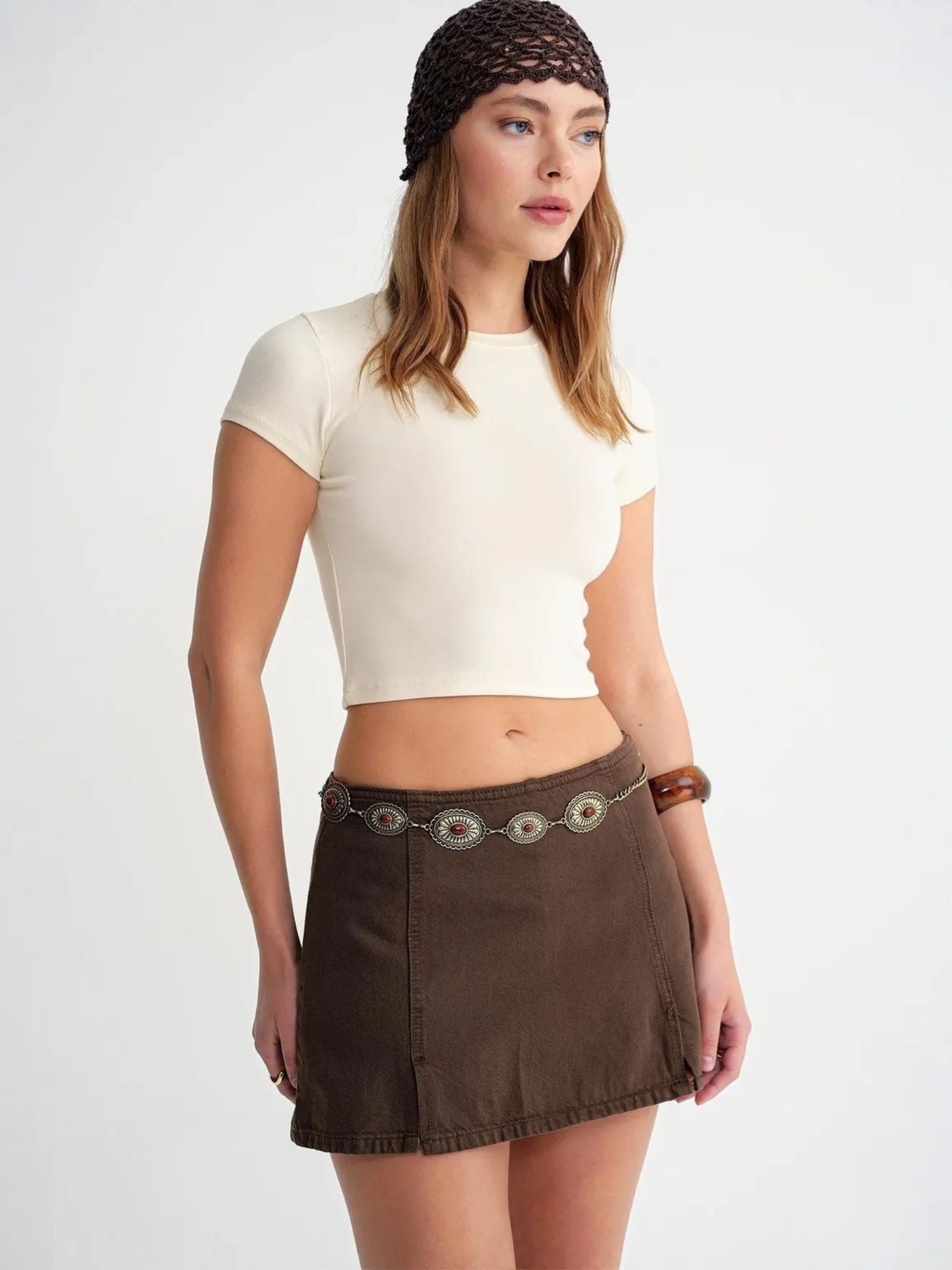 MixRay Mixray Fitted Crop Knitted T-Shirt