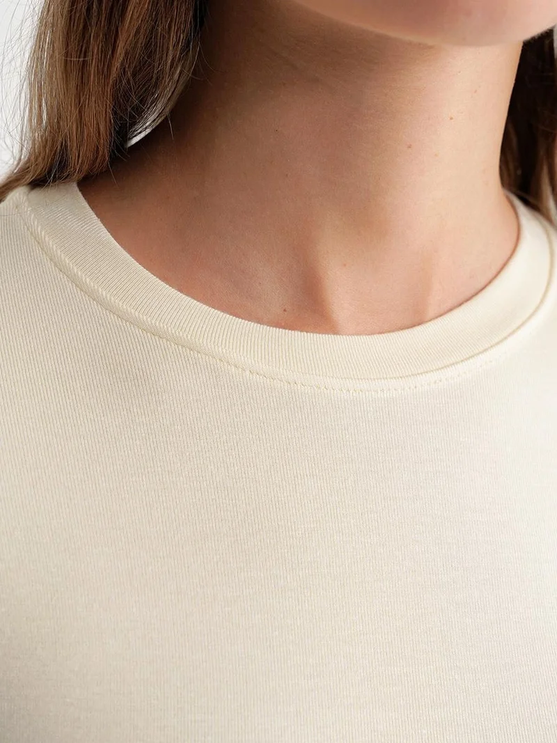 Mixray Amber Yellow Mixray Fitted Crop Knitted T-Shirt for Women | Best Price UAE