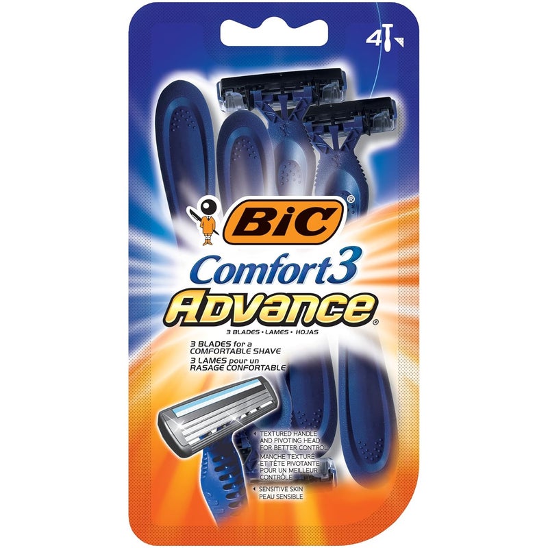 BIC Comfort 3 Advance Disposable Razors for Men For an UltraSoothing and Close Shave 4 Piece Razor Set