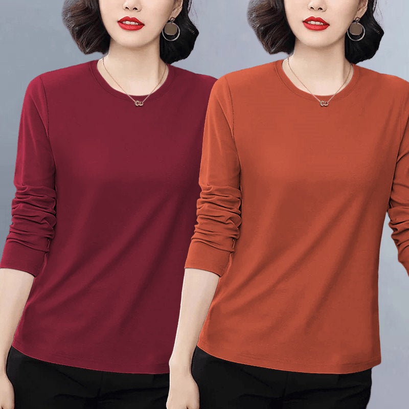 Pure cotton casual popular long-sleeved t-shirt for women's autumn 2025 new loose plus-size versatile age-reducing top with front shoulder - Image 2