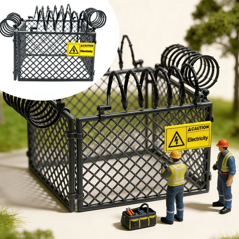 Simulation Sand Table Fence Model 1pc With Warning Signs Barbed Wire Guardrail Details - Image 1