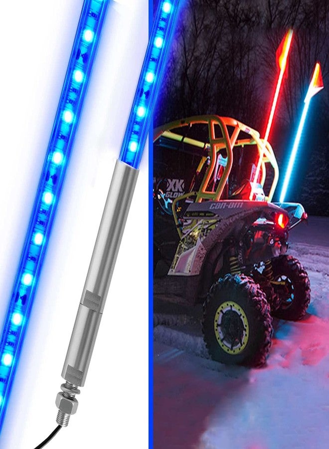 UTVJATV 3ft LED Whip Blue Lights Waterproof Flag Pole Safety Antenna with Flag for Can-Am Maverick X3 Sand Dune Buggy UTV ATV 2020 Polaris RZR XP 4X4 Offroad Truck 4 Wheels - 2PCS - Image 1
