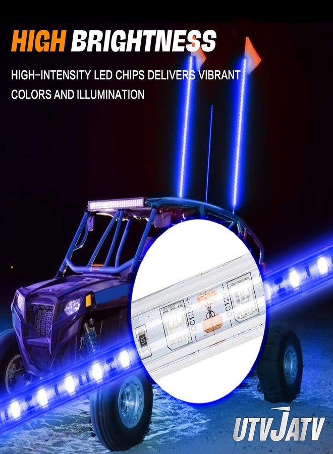 UTVJATV 3ft LED Whip Blue Lights Waterproof Flag Pole Safety Antenna with Flag for Can-Am Maverick X3 Sand Dune Buggy UTV ATV 2020 Polaris RZR XP 4X4 Offroad Truck 4 Wheels - 2PCS - Image 2
