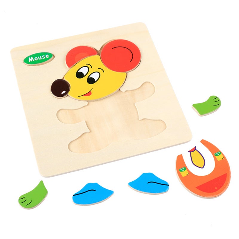 Wooden Children'S Cartoon Three-Dimensional Jigsaw Puzzle Baby Educational Early Education Toy Animal Traffic Hand-Held Toy 2-3 Years Old - Image 5