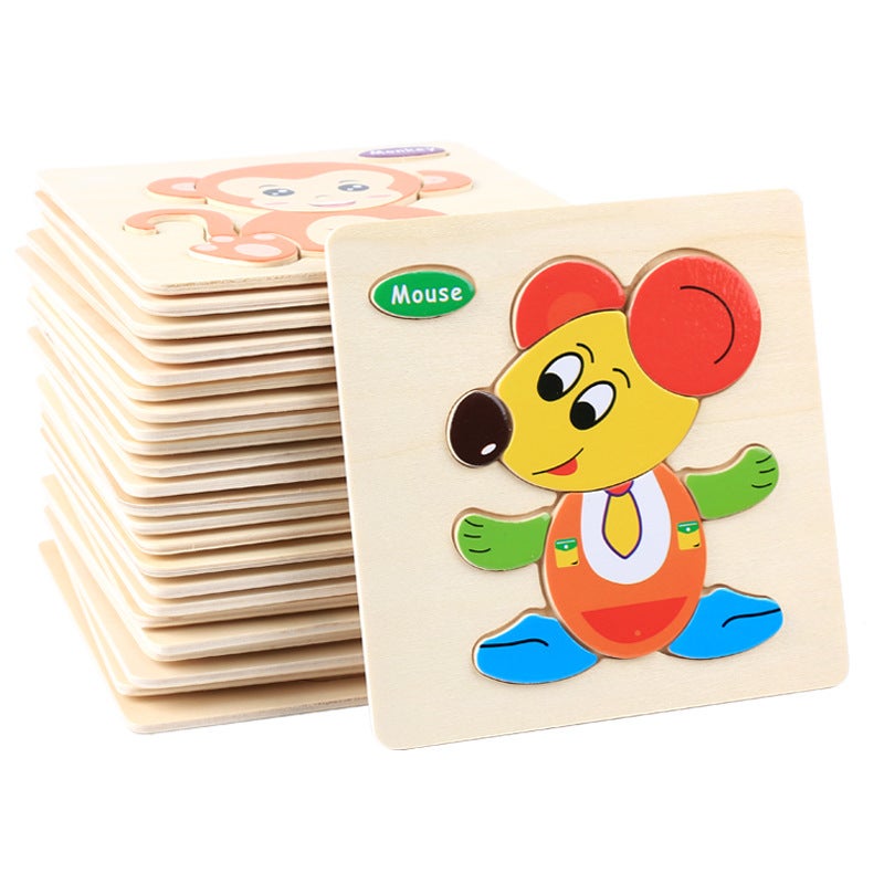 Wooden Children'S Cartoon Three-Dimensional Jigsaw Puzzle Baby Educational Early Education Toy Animal Traffic Hand-Held Toy 2-3 Years Old - Image 4