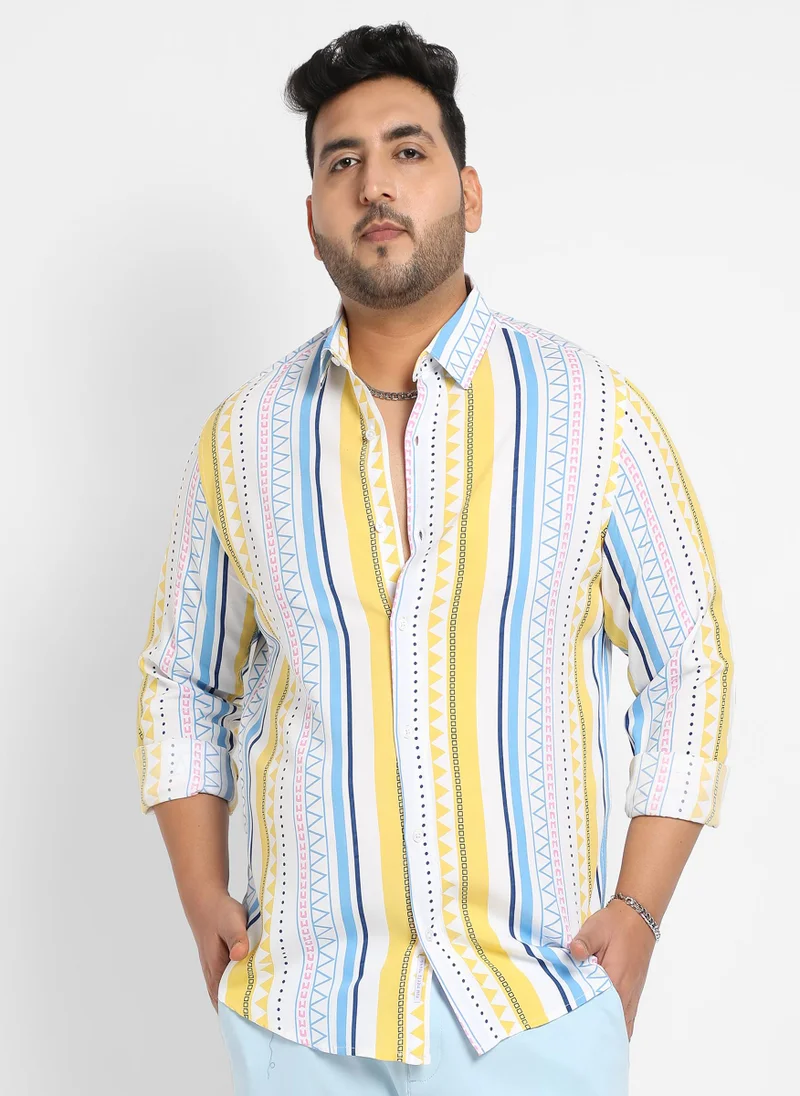 Instafab Plus Men's Multicolour Geometric Striped Shirt