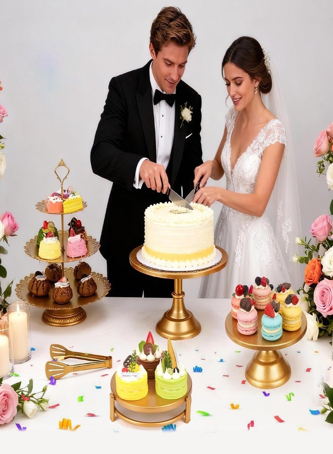 MLLNFUE 11 Pcs Gold Dessert Table Display Set, Metal Cake Stands and Tiered Serving Tray with Cake Servers and Tongs for Wedding Anniversary and Party Decor - Image 5