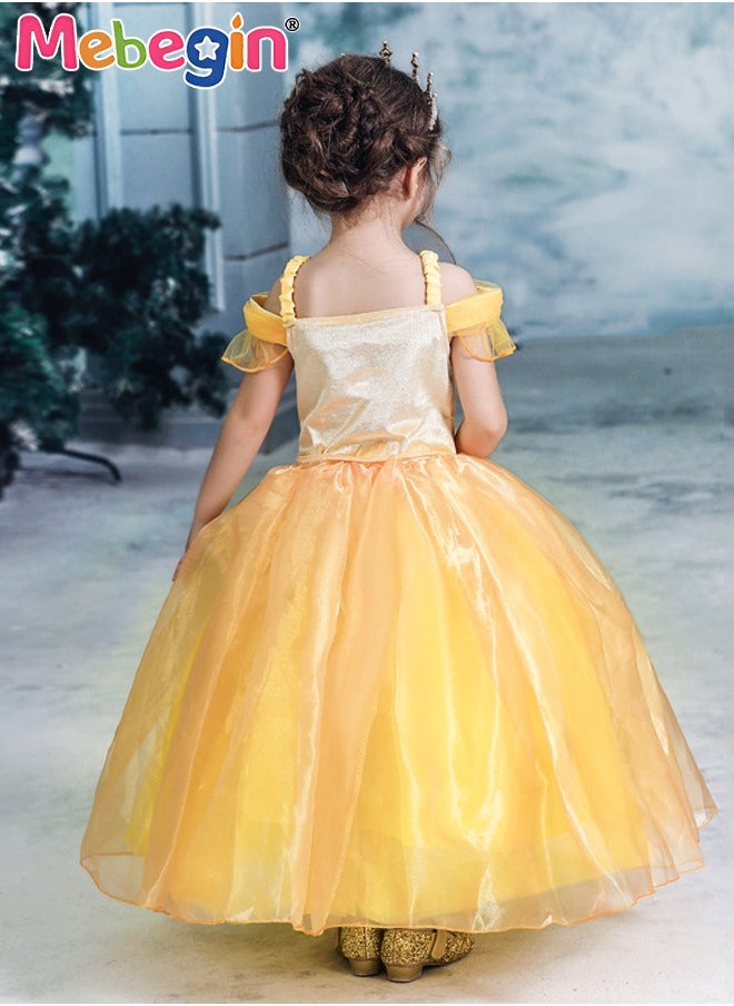 MEBEGIN Princess Belle Dress Set with Crown, Gloves and Magic Wand, Elegant Princess Dress Up Costume for Girls, Belle Princess Tutu, Made of Breathable Soft Polyester, Great for Fancy Dress Parties, Birthdays, Prom Outfits and Cosplay Activities  - Image 5