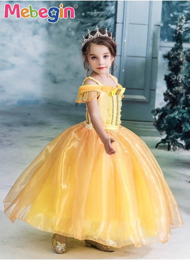 MEBEGIN Princess Belle Dress Set with Crown, Gloves and Magic Wand, Elegant Princess Dress Up Costume for Girls, Belle Princess Tutu, Made of Breathable Soft Polyester, Great for Fancy Dress Parties, Birthdays, Prom Outfits and Cosplay Activities  - Image 4