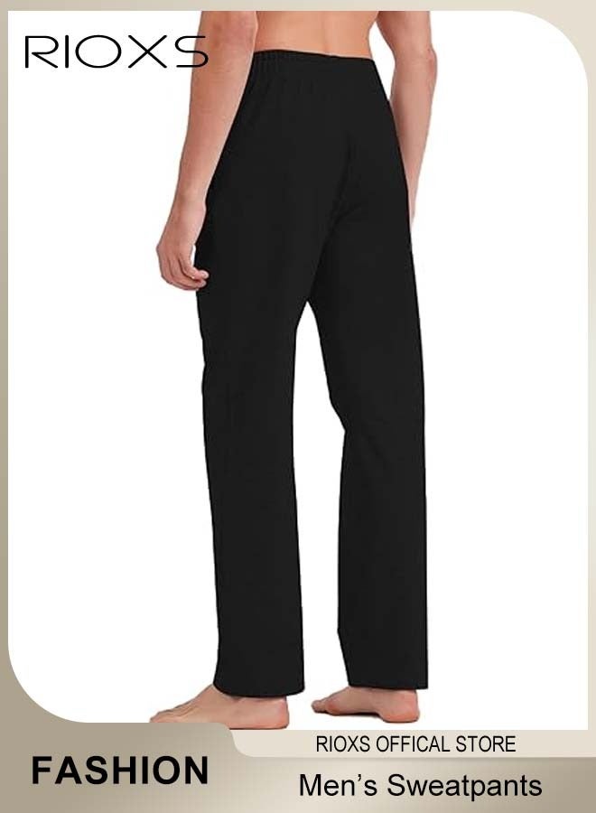 RIOXS Men's Straight Wide Leg Sweatpants, Casual Lightweight Open Bottom Baggy Sports Pants, Drawstring Elastic Waist Joggers with Side Pockets, Comfortable Breathable Loose Fit Gym Sweatpants Lounge Pants, Trendy Athletic Running Pants, Suitable for Outdoor Activities and Daily Leisure, Black - Image 2
