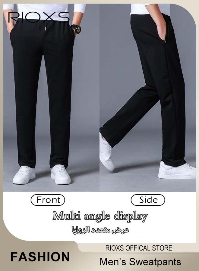 RIOXS Men's Straight Wide Leg Sweatpants, Casual Lightweight Open Bottom Baggy Sports Pants, Drawstring Elastic Waist Joggers with Side Pockets, Comfortable Breathable Loose Fit Gym Sweatpants Lounge Pants, Trendy Athletic Running Pants, Suitable for Outdoor Activities and Daily Leisure, Black - Image 4