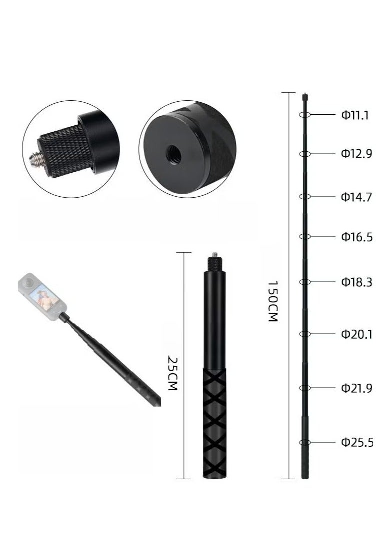 Milatech Insta360X3/X4/X5 Stealth Selfie Stick Panoramic Sports Camera Universal Aluminum Alloy Extension Pole Cycling Pole (1.5m) - Image 1