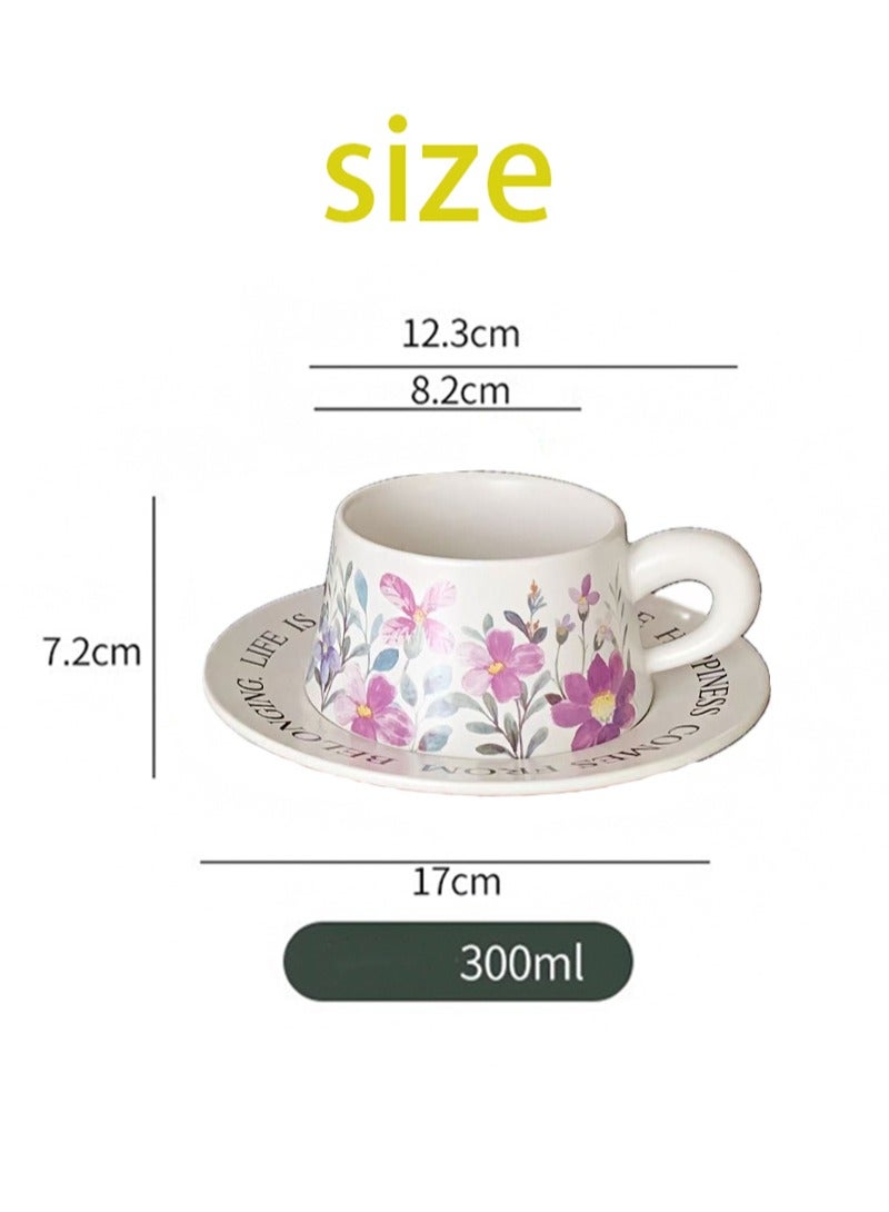 Aikanbo Ceramic Coffee Cup and Saucer Gift Box Set，Vintage Floral Design，Perfect for Espresso，Tea or Coffee Lovers， Gift Boxed for Home，Office or Special Occasion (Phalaenopsis) - Image 2