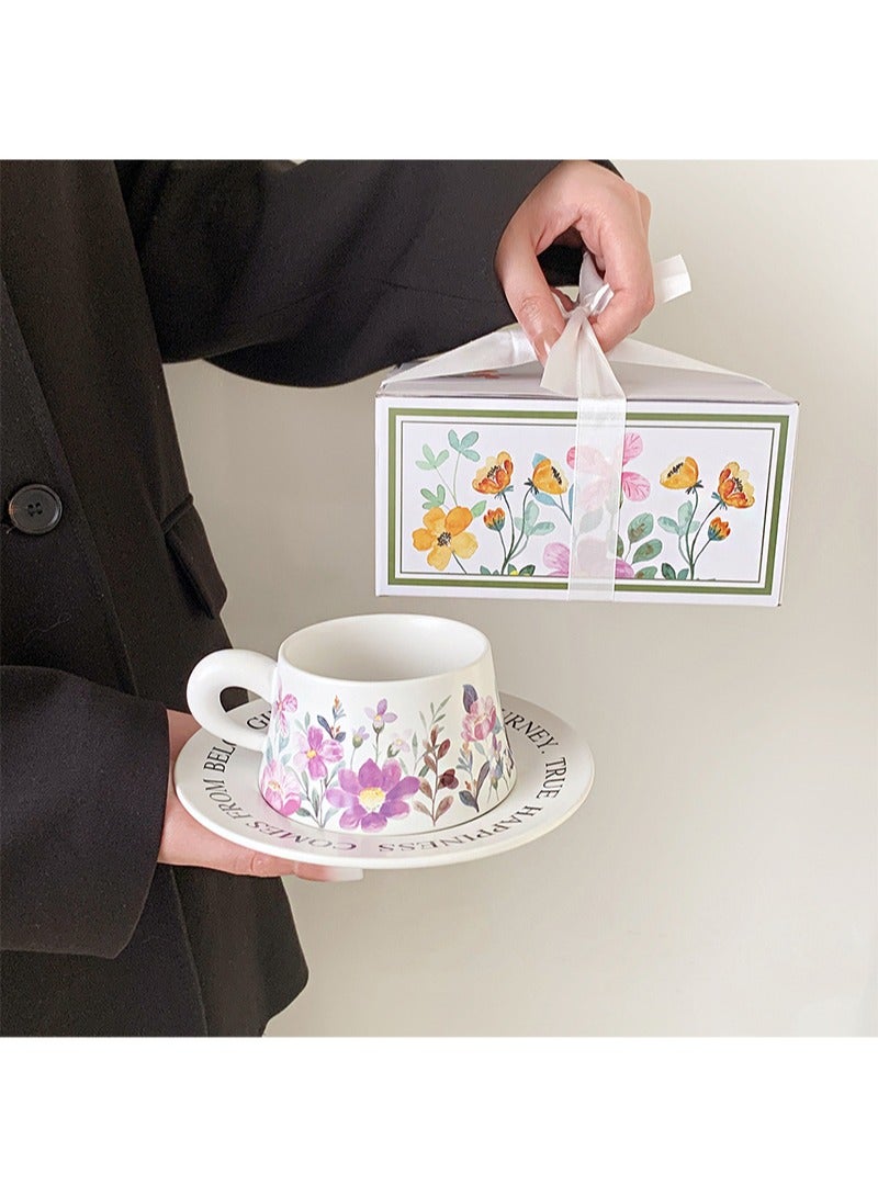 Aikanbo Ceramic Coffee Cup and Saucer Gift Box Set，Vintage Floral Design，Perfect for Espresso，Tea or Coffee Lovers， Gift Boxed for Home，Office or Special Occasion (Phalaenopsis) - Image 1