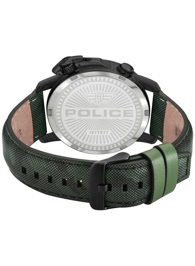 POLICE Men's Police Kavalan Analogue Quartz Movement Khaki Green Dial with Leather Strap Watch for Men - PEWJD2202701, Khaki Green