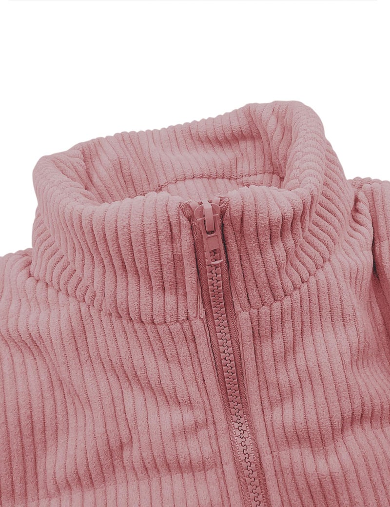 Floral Find Girls Long Sleeve Winter Jacket Coats Zip Up Stand Collar Corduroy Quilted Outerwear Jackets with Pocket (Pink, 4-5Y) - Image 4