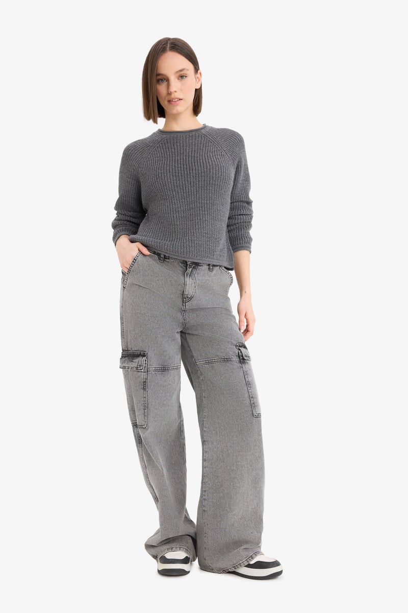 DeFacto Grey Woman Regular Fit Crew Neck Basic Dress Pullover Casual - Image 4