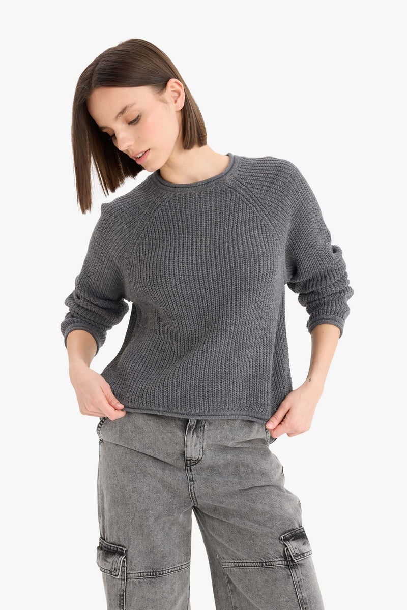 DeFacto Grey Woman Regular Fit Crew Neck Basic Dress Pullover Casual - Image 3