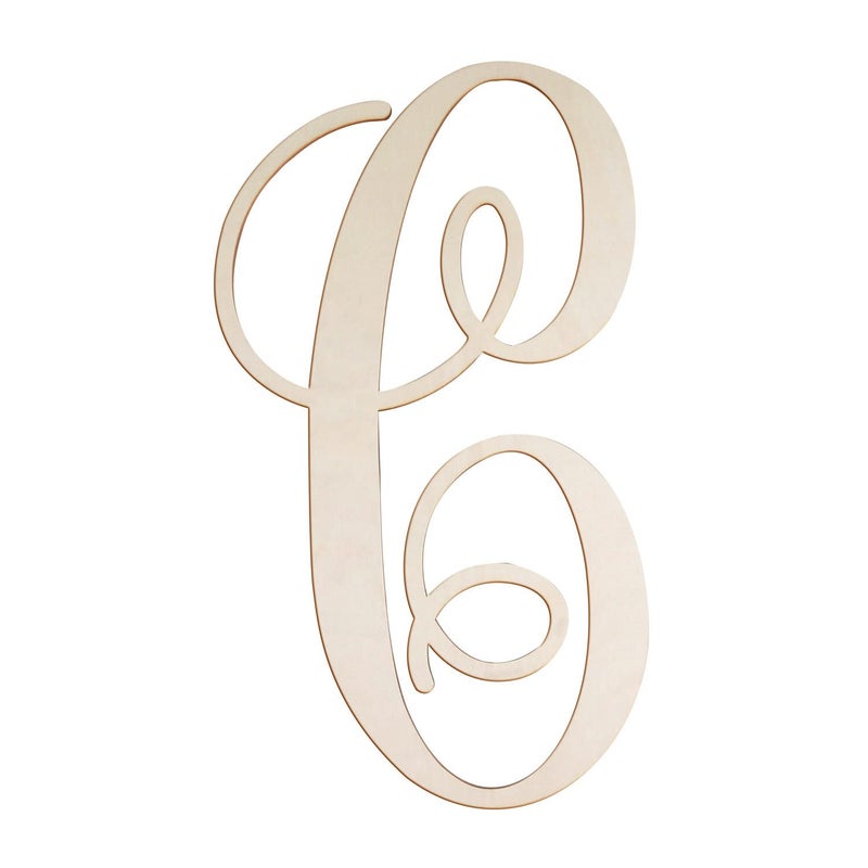 Focal20 Cursive Wooden Letters C for Wall Decor 14 Inch Large Wooden Letters Unfinished Monogram Wood Letter Crafts Alphabet Sign Cutouts for DIY Painting Door Hanger C