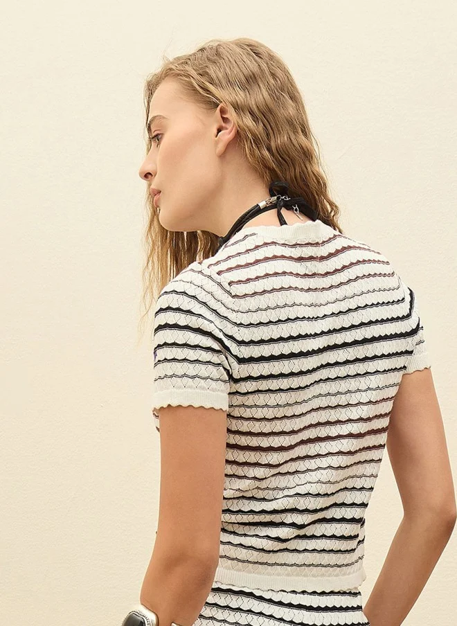 SASSAFRAS Crochet Striped Top for Women