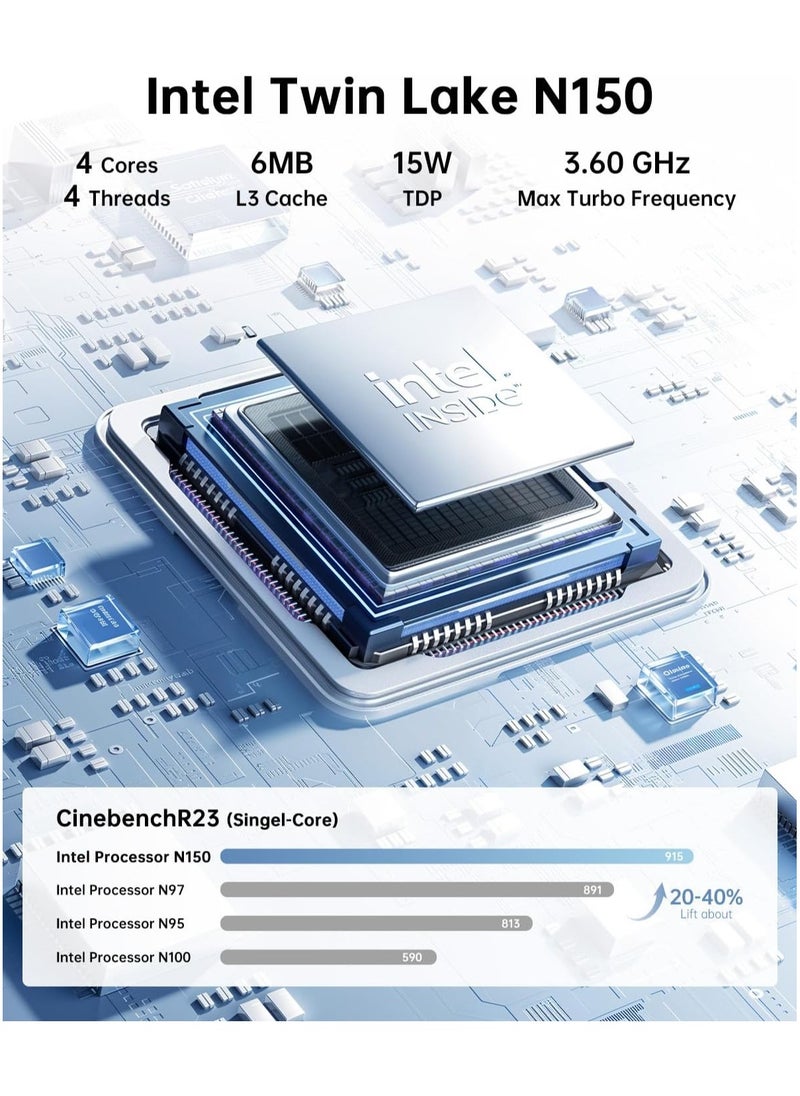 نيبوجي كمبيوتر صغير مزود بمعالج Intel Alder Lake N150 (بسرعة تصل إلى 3.6 جيجاهرتز) وذاكرة وصول عشوائي (RAM) سعة 16 جيجابايت ومحرك أقراص صلبة (SSD) سعة 512 جيجابايت، كمبيوتر مكتبي صغير، 4K HDMI2.0/4K DP1.4/ للأعمال/المكتب المنزلي/العائلة/Windows 11 Pro  - Image 2