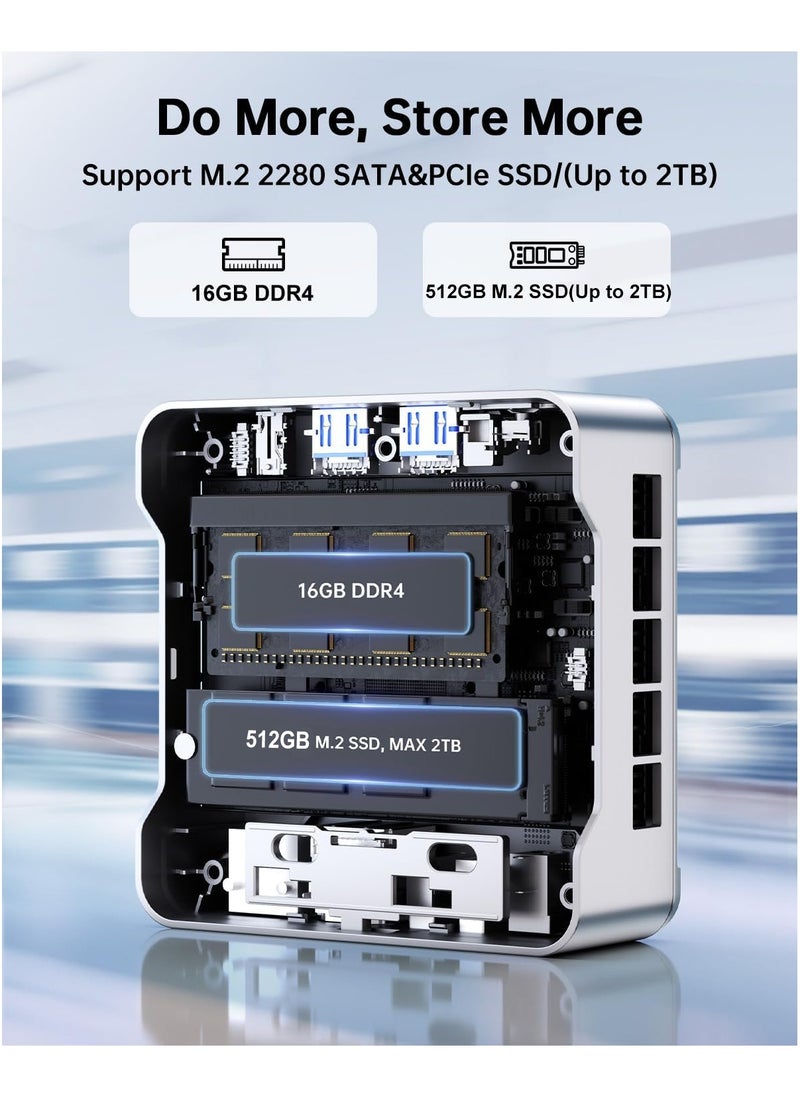 نيبوجي كمبيوتر صغير مزود بمعالج Intel Alder Lake N150 (بسرعة تصل إلى 3.6 جيجاهرتز) وذاكرة وصول عشوائي (RAM) سعة 16 جيجابايت ومحرك أقراص صلبة (SSD) سعة 512 جيجابايت، كمبيوتر مكتبي صغير، 4K HDMI2.0/4K DP1.4/ للأعمال/المكتب المنزلي/العائلة/Windows 11 Pro  - Image 5