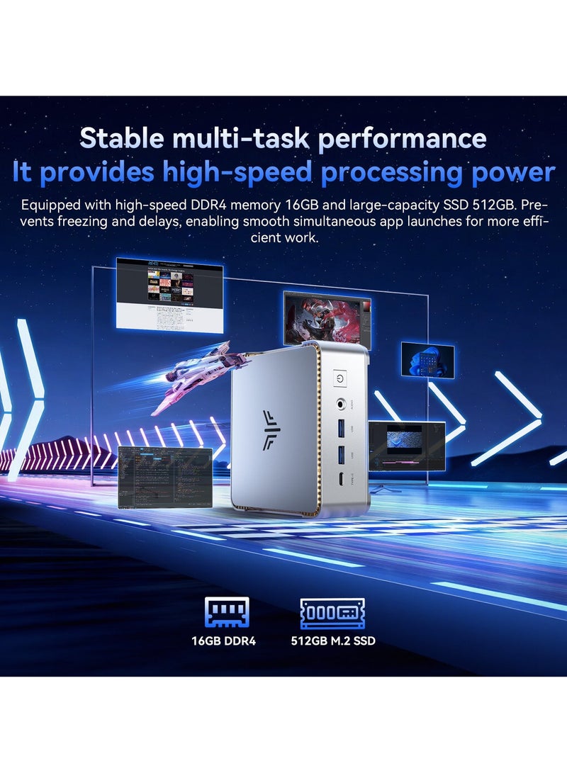 NIPOGI Mini PC AMD Ryzen Embedded R2544 (4C/8T, Up to 3.7GHz), 16GB DDR4 512GB SSD Mini Computers, Support 4K@60Hz Triple Display WiFi5/BT4.2/DP1.4/HDMI2.0/USB3.2 Gen1 Type-C,Windows 11 Pro white - Image 4