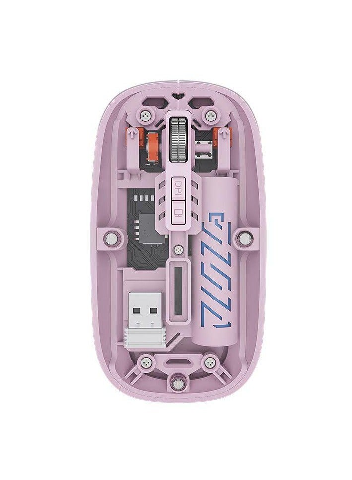 Moxom Wireless Mouse Crystal Transparent, Gaming Adjustable DPI, Triple 2.4G Mode Switching Bluetooth 2, Rechargeable digital display Silent Mouse for PC Laptops Mac iPhone Android (Pink) - Image 1