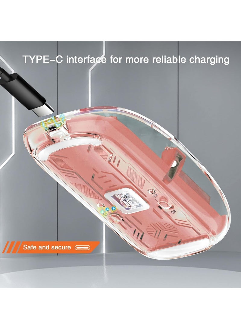 Moxom Wireless Mouse Crystal Transparent, Gaming Adjustable DPI, Triple 2.4G Mode Switching Bluetooth 2, Rechargeable digital display Silent Mouse for PC Laptops Mac iPhone Android (Pink) - Image 3