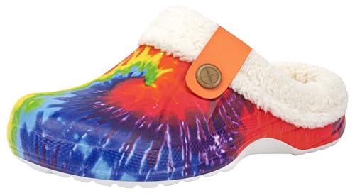 ChayChax Women and Men Fur Lined Clogs Memory Foam Warm Fuzzy Slippers Winter Waterproof Indoor Outdoor Slipper, Tie Dye, 9.5-10.5 Women/8.5-9 Men - Image 1