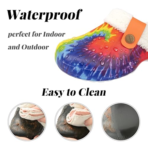 ChayChax Women and Men Fur Lined Clogs Memory Foam Warm Fuzzy Slippers Winter Waterproof Indoor Outdoor Slipper, Tie Dye, 9.5-10.5 Women/8.5-9 Men - Image 4