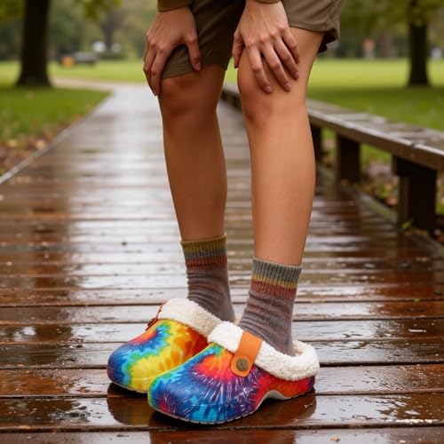 ChayChax Women and Men Fur Lined Clogs Memory Foam Warm Fuzzy Slippers Winter Waterproof Indoor Outdoor Slipper, Tie Dye, 9.5-10.5 Women/8.5-9 Men - Image 2