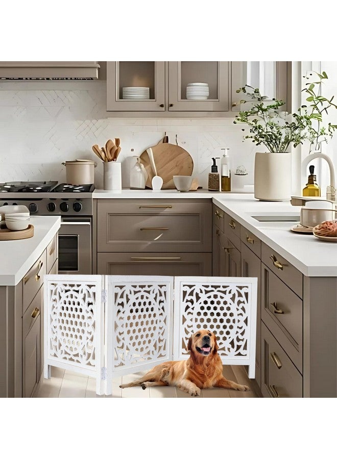 Bedding Craft Wooden Dog Gate 20" Wide x3 Panels,Color White, Total 60 inch Wide, Foldable Free Standing Dog Gate Indoor,Dcorative Gates Doorways, 3 Panels Pet Gate Extra 24" Height - Image 1