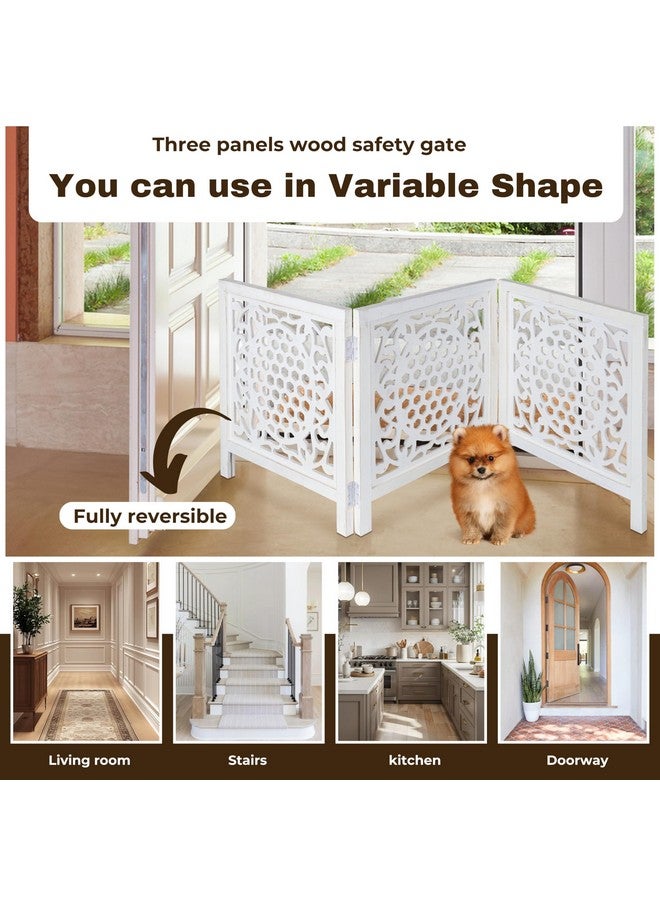 Bedding Craft Wooden Dog Gate 20" Wide x3 Panels,Color White, Total 60 inch Wide, Foldable Free Standing Dog Gate Indoor,Dcorative Gates Doorways, 3 Panels Pet Gate Extra 24" Height - Image 2