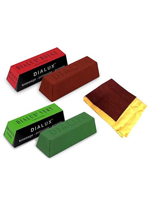 SWISSO DIALUX POLISHING BAR RED GREEN BUFFING COMPOUND1 WIDTH X 1 HEIGHT X 4 LENGTH FOR JEWELLERS CARVING WAX POLISHING ROUGE WITH POLISHING CLOTH BY KHAMBATI