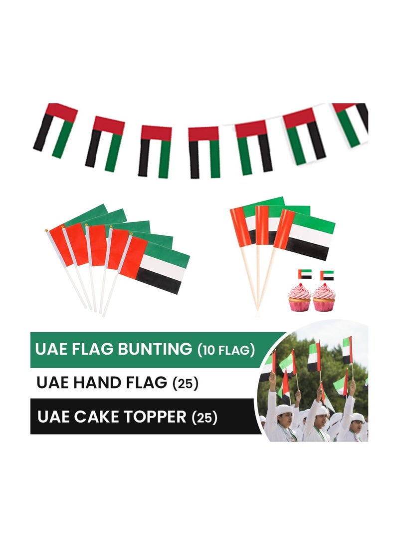 Generic UAE National Day Party Supplies Combo – Includes 1 UAE Flag Bunting, 25 Handheld UAE Flags, and 25 Double-Sided Cake Toppers – Ideal for National Day Celebrations, UAE Events  - Image 2